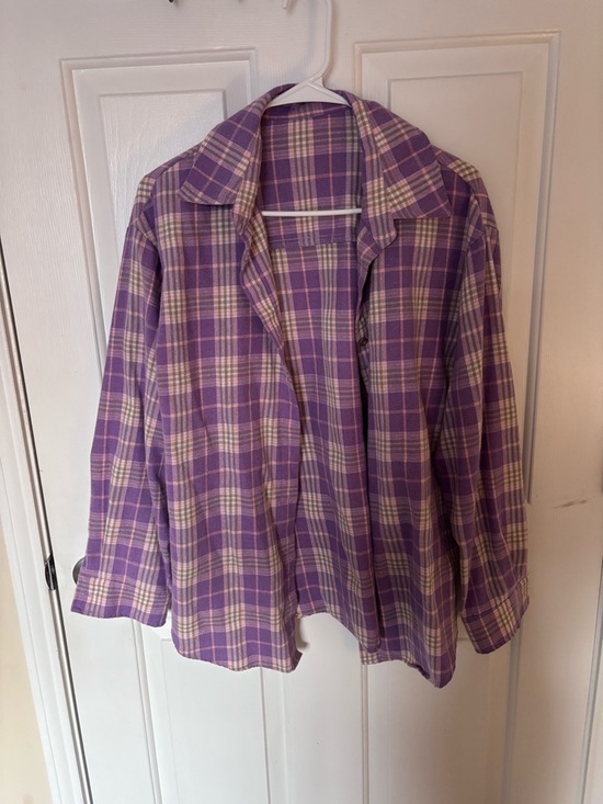 None Jackets & Blazers - Purple Plaid Women’s Jacket & Coat - Lightweight Button-Up